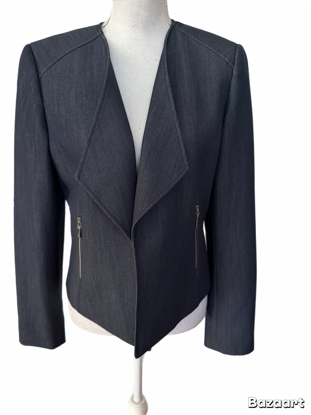 Tahari Women's Navy Blue Tailored Pantsuit with Asymmetrical Jacket - Picture 3 of 9